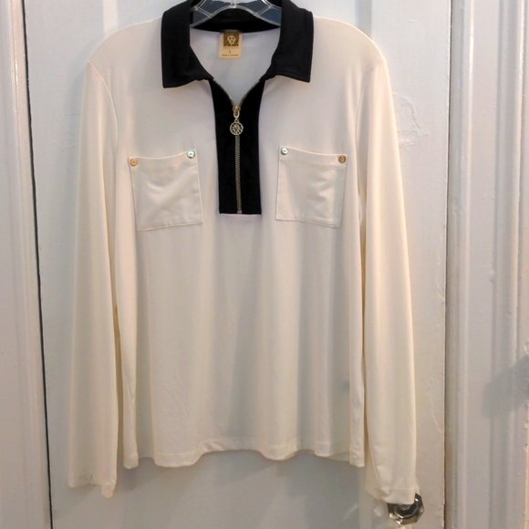 New Anne Klein blouse, shirt top. Size L black & white. Washable Zipper - Picture 1 of 8